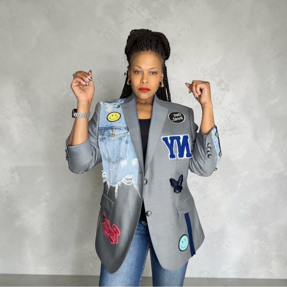 Gray Women's blazer with Patches